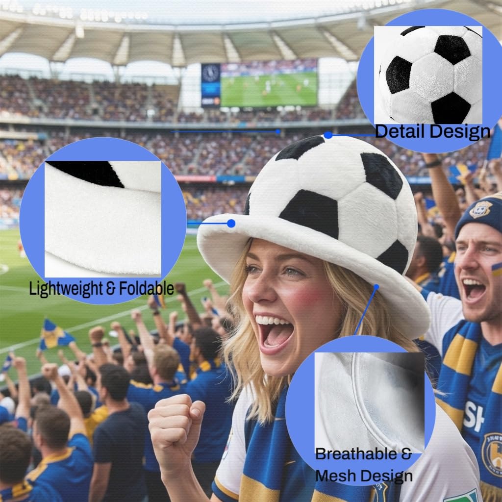 Soccer Ball Shaped Costume Hat Unisex, Black White Football Hat, Sports Game Day Fan Party Headwear for Carnival, Halloween, Sports Match & Cosplay