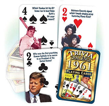 Flickback 65th Birthday Trivia Cards - 1961 Deck - Gift for Men or Women Born in 1961 - Fun 65th Birthday Game, Vintage 1961 Playing Cards with Trivia