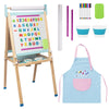 Kids Wooden Easel with Paper Roll, Adjustable Magnetic Double Sided Drawing Board Whiteboard & Chalkboard Dry Easel Board, Children Art Easel for 3-12