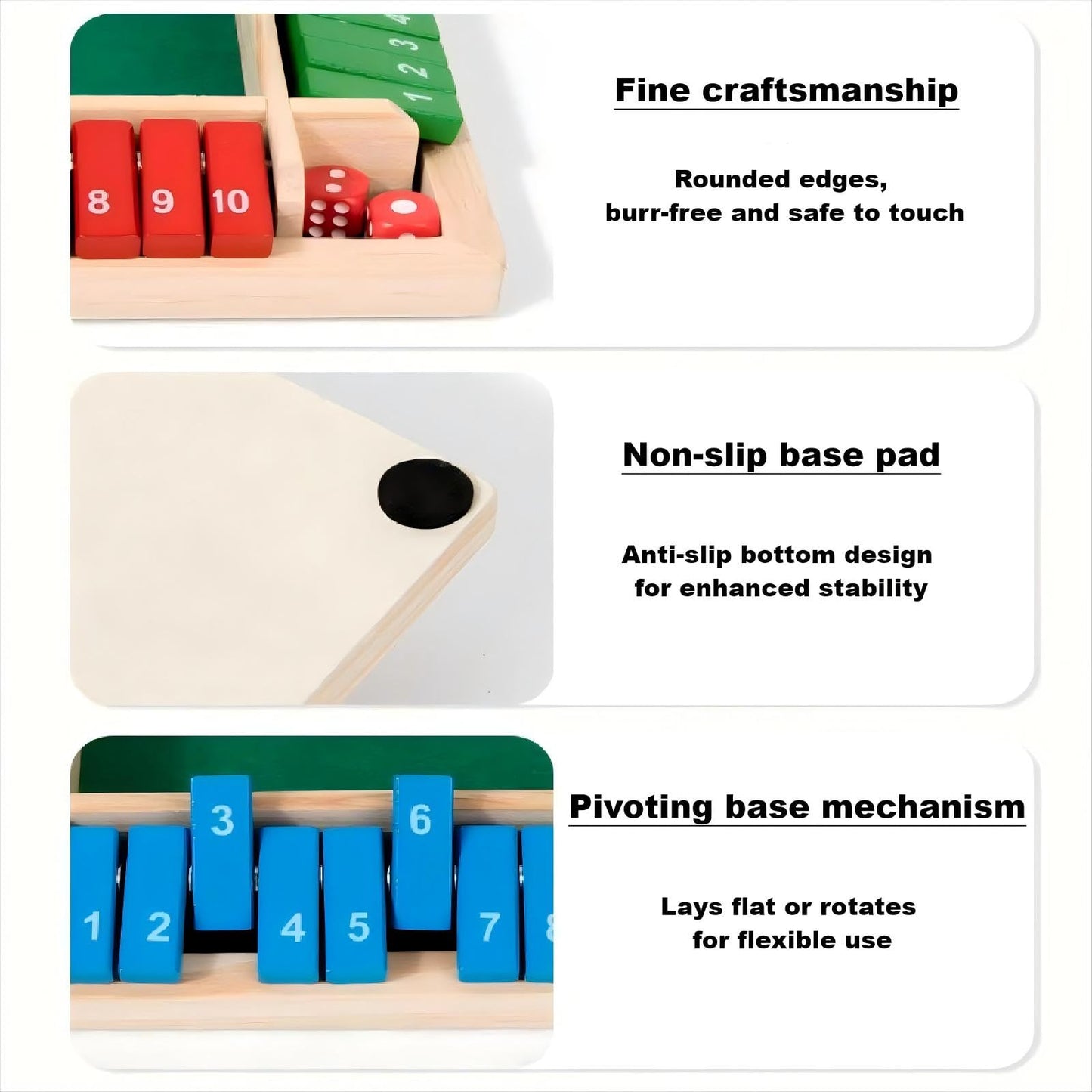 Shut The Box Game Dice Game, 2-4 Player Math Learning Toy for Adult Kids 5-7 8-12, Educational Wooden Board Tabletop Game with 8 Dice for Family