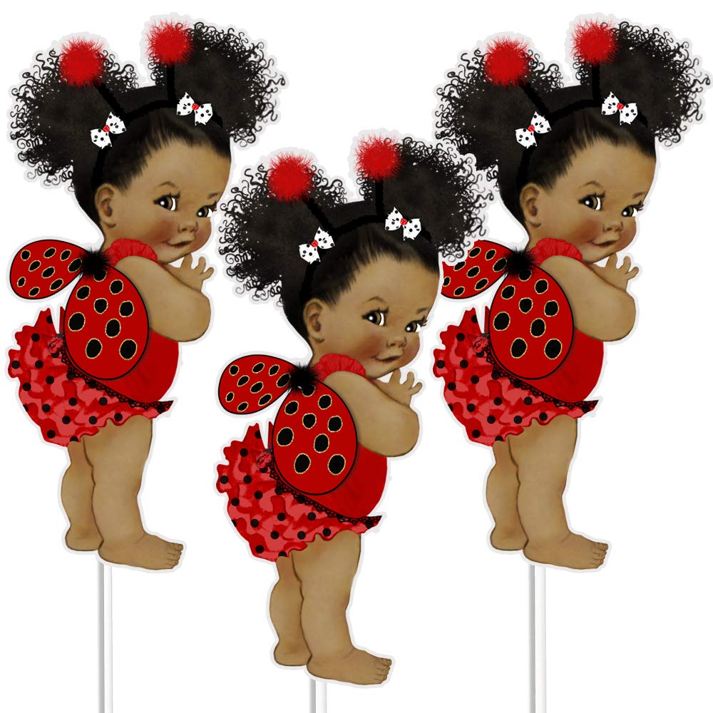 Ladybug Centerpiece, Ladybug Girl Table Decor Birthday Baby Shower, African American Baby Girl Ladybug Red Dress