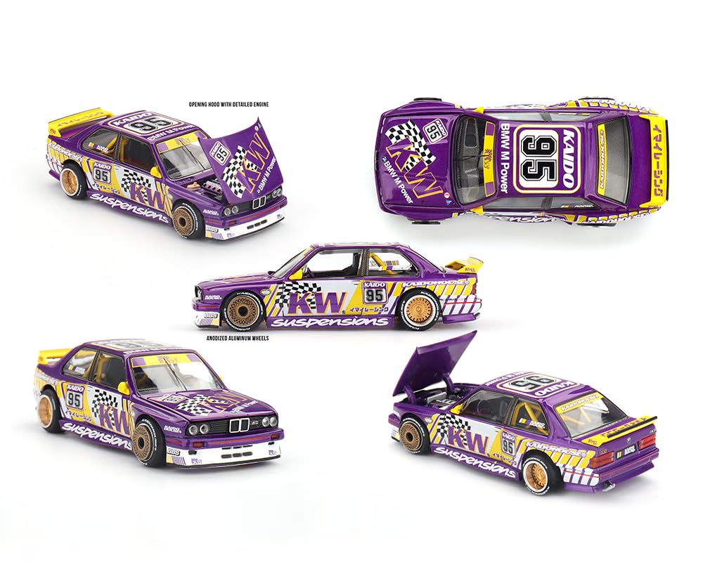 MINI GT M3 Kaido KW V1#95 Purple and Yellow with Graphics (Designed by Jun Imai) Kaido House Special 1/64 Diecast Model Car KHMG194