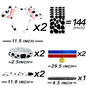 Ahuimeius 2 Set Dalmatian Costume, with Dog Ear, Felt Spots, for Halloween Dalmatian Costume Kids/Adults, Shirt, Black Felt Stickers for School DIY