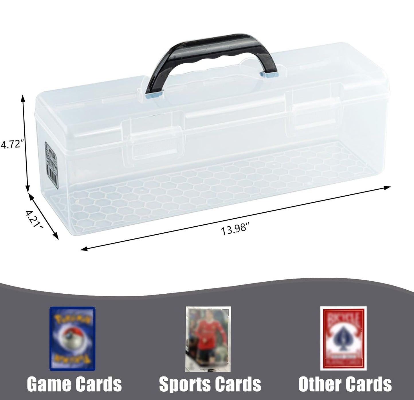 Plastic Trading Card Storage Box, Toploader Baseball Football Sports Card Storage Case with Handle, Clear Playing Card Holder, Holds Up to 200