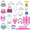 35 Pcs Doll Accessory Set for 11.5 Inch Fashion Dolls: 5 Generic Crowns, 5 Necklaces, 10 Hangers, 5 Pairs Shoes, 5 Bags, 2 Pairs Glasses, 2 Bracelets
