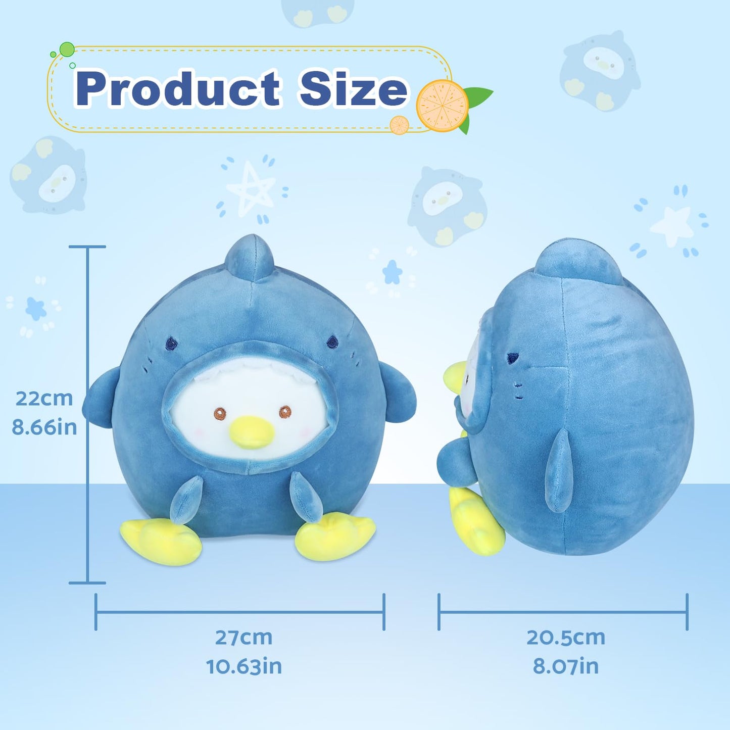 MOIEMIAS Original Adorkable Duck Plush Toy Pillow 8.66? Cute Shark Stuffed Animal Soft Fluffy Squishy Plushie with Shark Outfit Gift for Kids Bedroom