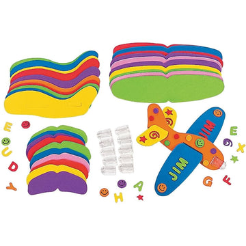 Fun Express Foam Airplanes for Kids 12 Pack - DIY Glider Plane Craft Kit with 229 Stickers | Airplane Party Favors for Birthday Activities | Flying