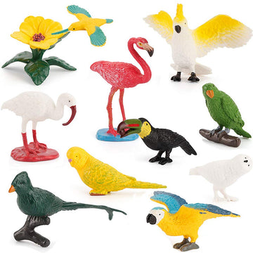 DOYIFUN 10 Pcs Simulated Bird Animals Parrot Model Figure Toys, Realistic Flamingo Birds Figurine Collection Playset Cake Toppers Gift for Kids