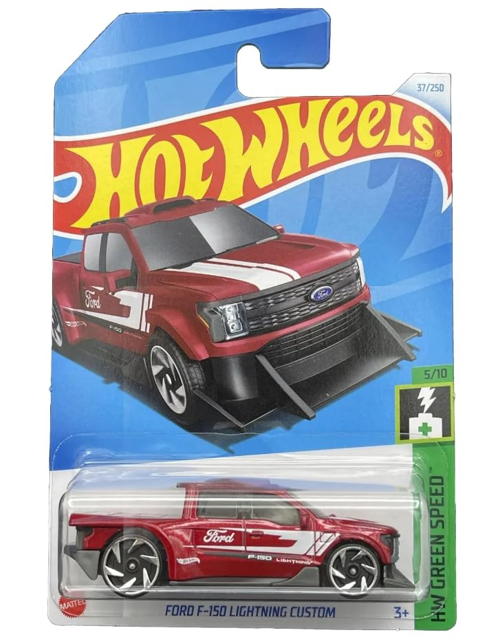 Hot Wheels Ford F-150 Lightning Custom 1:64 Scale Diecast Truck, Red, HW Green Speed 5/10