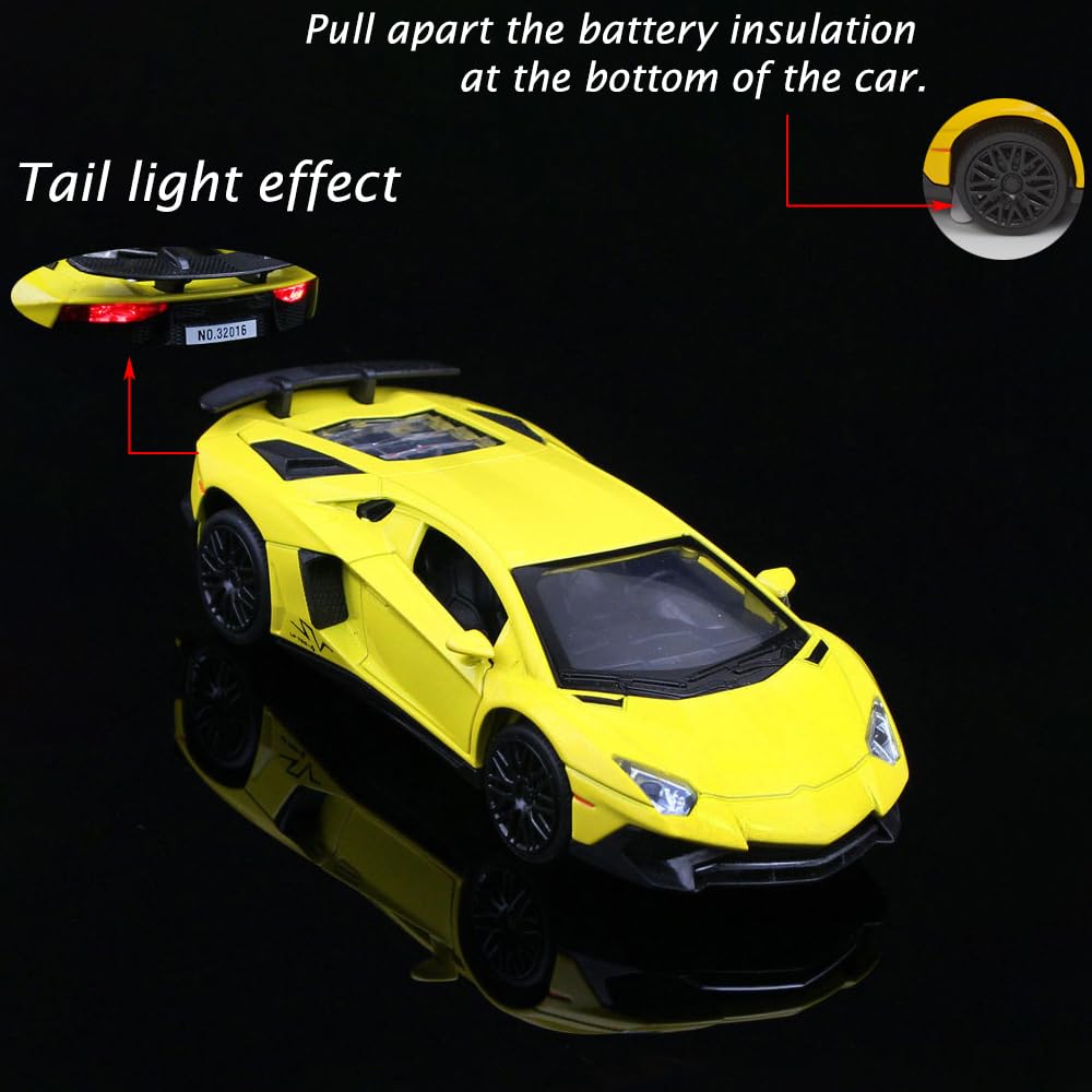 iLooboo Alloy Collectible Lambo Aventador Toy Vehicle Pull Back Die-Cast Car Model with Lights and Sound