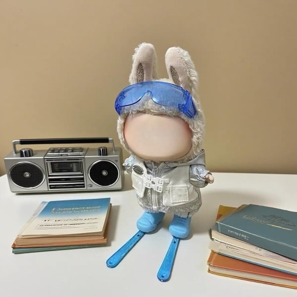 Clothes for Labubu Winter 4-Piece Ski Set - Ski Goggles,Jacket & Snow Pants and Twin Skis,Perfect for 17cm Dolls(No Doll) (Blue)