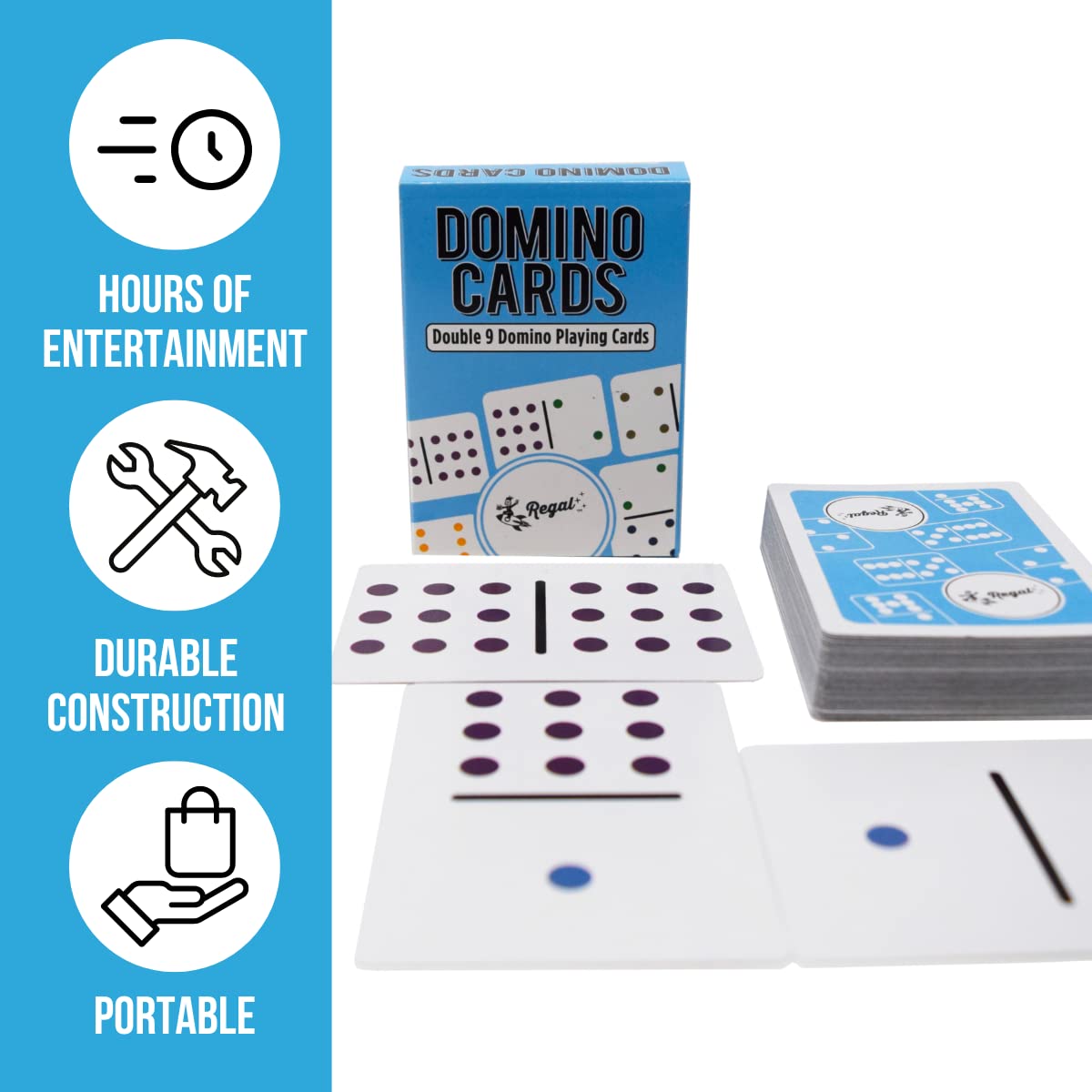 Regal Games - Double 9 Domino Playing Cards - Colored Dots Deck - Family-Friendly Domino Card Game - 2-8 Players - Ages 8+ - 55 Card Deck - 3.5” x