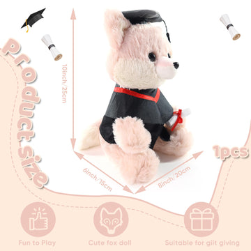 Furvana Graduation Gifts Fox Stuffed Animal - 10" Cute Fox Plush Toy with Graduation Cap, Gown & Diploma, Inspirational Keepsake for Elementary, High
