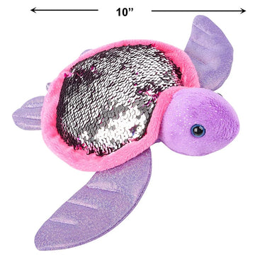 Rhode Island Novelty Sequinimals Sequin Sea Turtle Plush Stuffed Animal Reversible Sequins Hot Pink & Silver