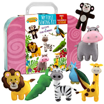 Peachy Keen Crafts Kids Sewing Kit, Learn to Sew for Ages 8-12, Beginner Felt Craft Kit, Make 6 Fun Stuffed Animals and A Pin Cushion, Teach Basic