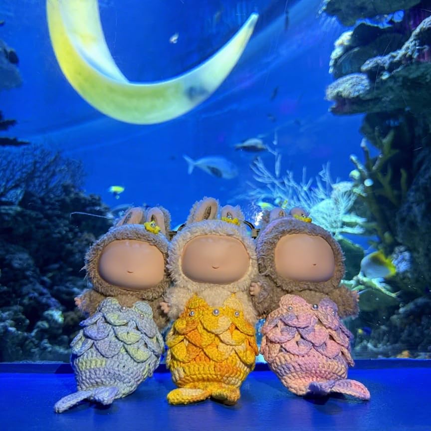 TuffSupplies DollClothes for Labubu - Yellow Mermaid, 2pcs Handcrafted Crochet Outfit with Headband & Dress, Adorable Designer Swimsuit for 17cm