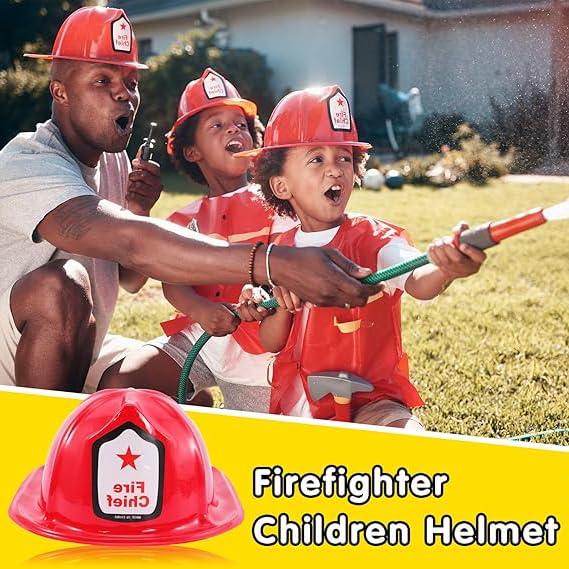 Erinnmy 24 Pcs Kids Firefighter Hat, Plastic Fireman Helmet, Red