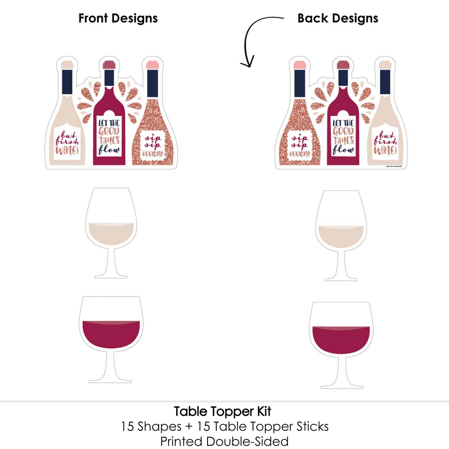 Big Dot of Happiness But First, Wine Tasting Party Centerpiece Sticks - Table Toppers - Set of 15