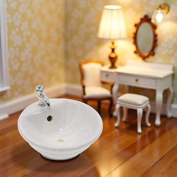 Dollhouse Miniature White Wash Basin, 1:12 Scale, Round Sink for DIY Furniture Accessories