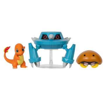 Pokémon 3 Pack-Features 2, Charmander and 3-Inch Stand Battle Figures, Kabuto, Glumanda, Metang