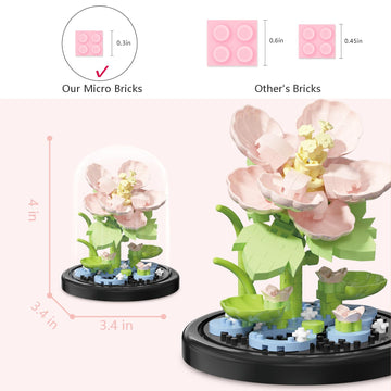 Sofray Hibiscus Flower Bouquet Building Set with Display Case - Valentine's, 2 Kinds of Micro Bricks Artificial Flowers, Creative Anniversary Birthday