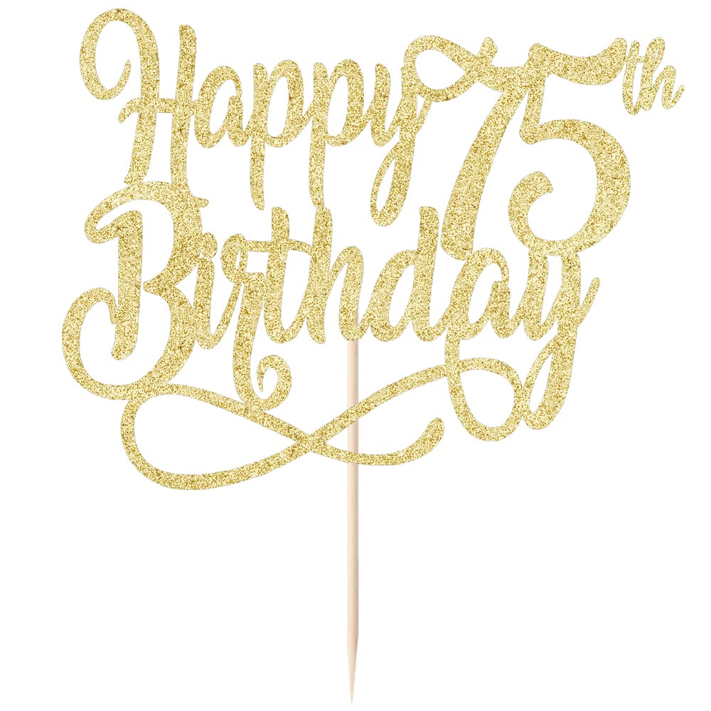 Gold Glitter Happy 75th Birthday Cake Topper,Cheers to 75 Years