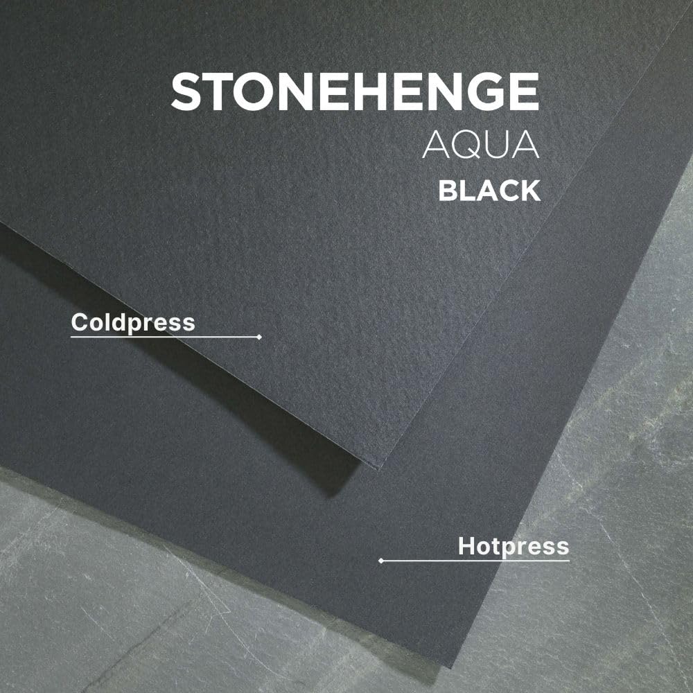 Stonehenge Aqua Black Medium Weight Pad, 140lb, Coldpress, 9 x 12 Inches, 15 Sheets for Wet and Dry Media