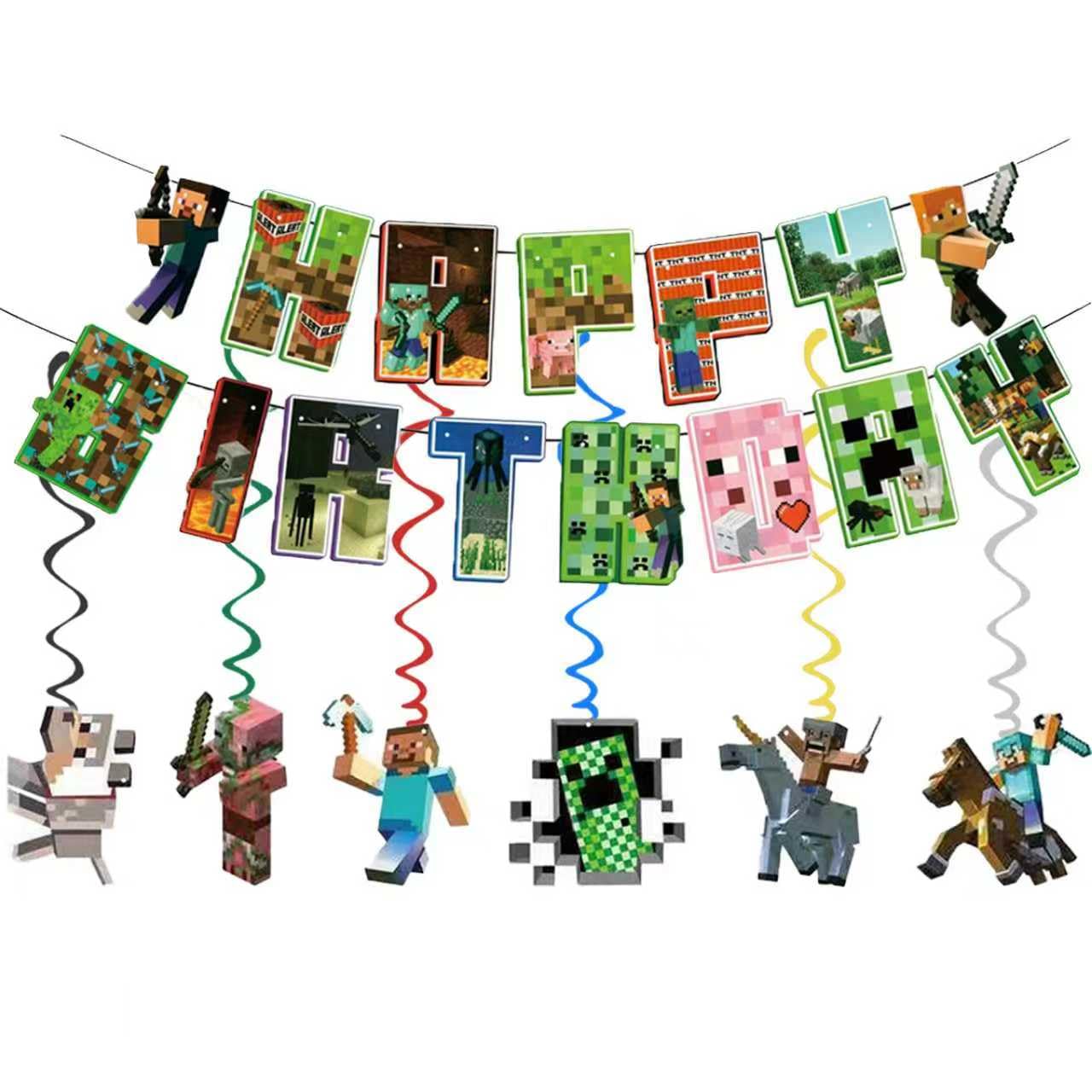 118Pcs Pixel Themed Party Decorations, Birthday Party Supplies Decorations Set-Plates Napkins Tablecloth Banners Fork etc for 20 Guests Kids Birthday