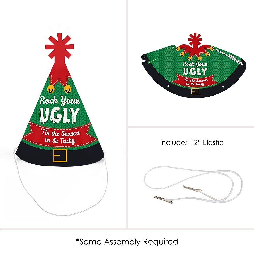 Big Dot of Happiness Ugly Sweater - Mini Cone Holiday & Christmas Party Hats - Small Little Party Hats - Set of 8
