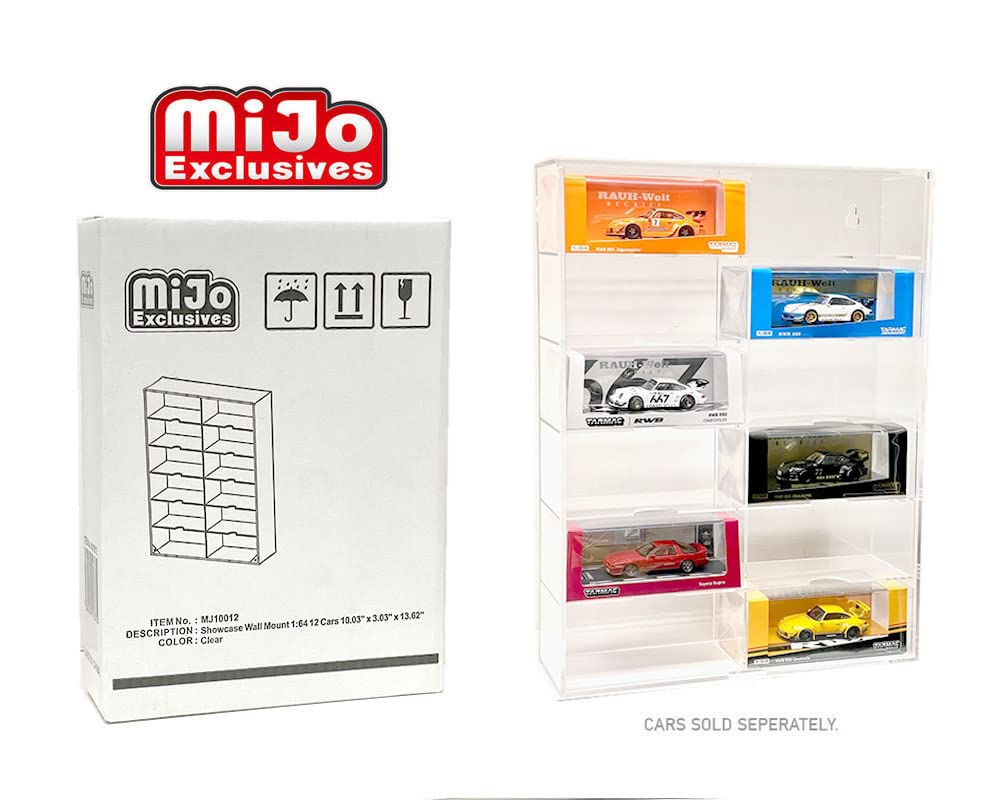 MiJo Exclusives Showcase Wall Mount 1:64 12 Cars 10.03" x 3.03" x 13.62" Clear - MJ10012