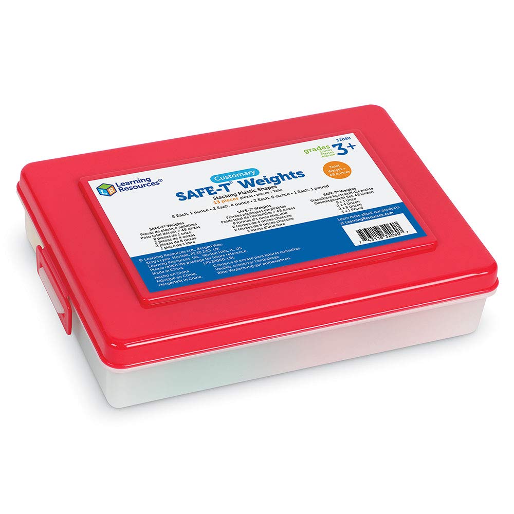 Learning Resources Customary SAFE-T Weight Set, 13 Pieces Including 1oz, 2oz, 8oz, and 1lb Weights