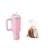 2Pcs Miniature Drink Cup & Toast Set - Realistic 1/12 Scale Dollhouse Tumbler with Detachable Lid & Straw, Pink, for DIY Dollhouse, Fairy Garden