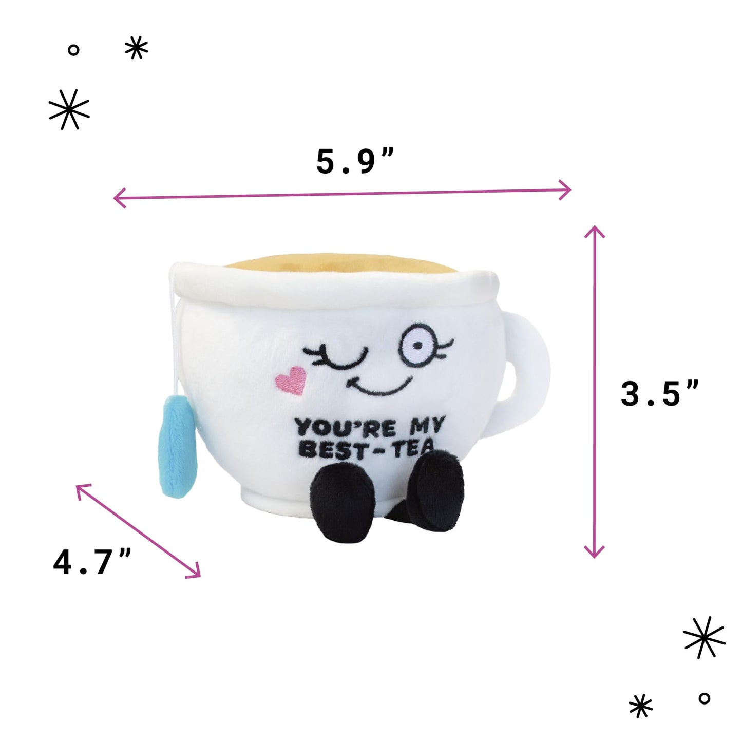Punchkins Tea Cup Plushie - You're My Best-Tea Punny Teacup Plush, Gift for Best Friend, Food Plush Toy for Gifting