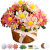 BAZIMA DIY Felt Flower Art Craft Kit, DIY Daisy Pot Bonsai Kit, 33 Daisies, Floral Gifts, Beginner Craft Kit, Arrange Pre-Cut Flowers and Foliage