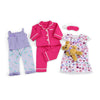 Emily Rose 18 Inch Doll Pajamas Bundle - 7 Piece Cozy PJs Set with Teddy Bear & Eye Mask