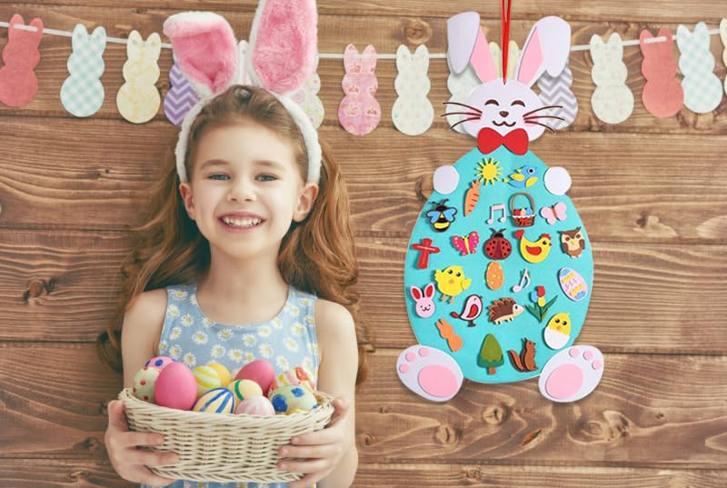 Hying Easter DIY Felt Rabbit Set - Bunny Craft Kits With Detachable Ornament, Happy Easter Chick Eggs for Wall Hanging, Home Party Decoration Supplies