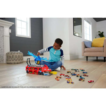 Hot Wheels City Toy Car Track Set, Ultimate Dual Dragon Transporter & 2 Die-Cast Cars, Large-Scale & Detachable Dragon, Stores 20+ Vehicles