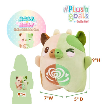 Coffree & Matcha Cow Plush - Half & Half by PlushGoals | Cute Kawaii Stuffed Animal | Cafe Inspired Stuffed Animal - Two Designs in One | Soft