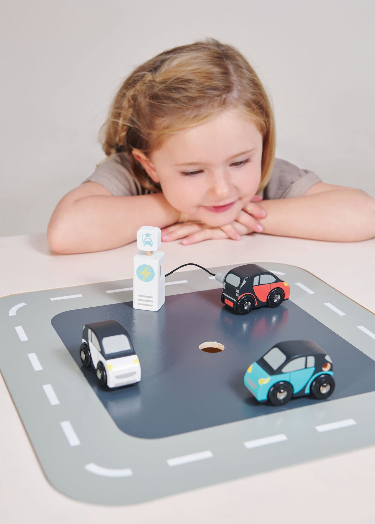 Tender Leaf Toys - Smart Car Set - 3 Pretend Electric Wooden Smart Cars with Charging Unit - Open-Ended Play Toy, Explore Role-Play and Imagination