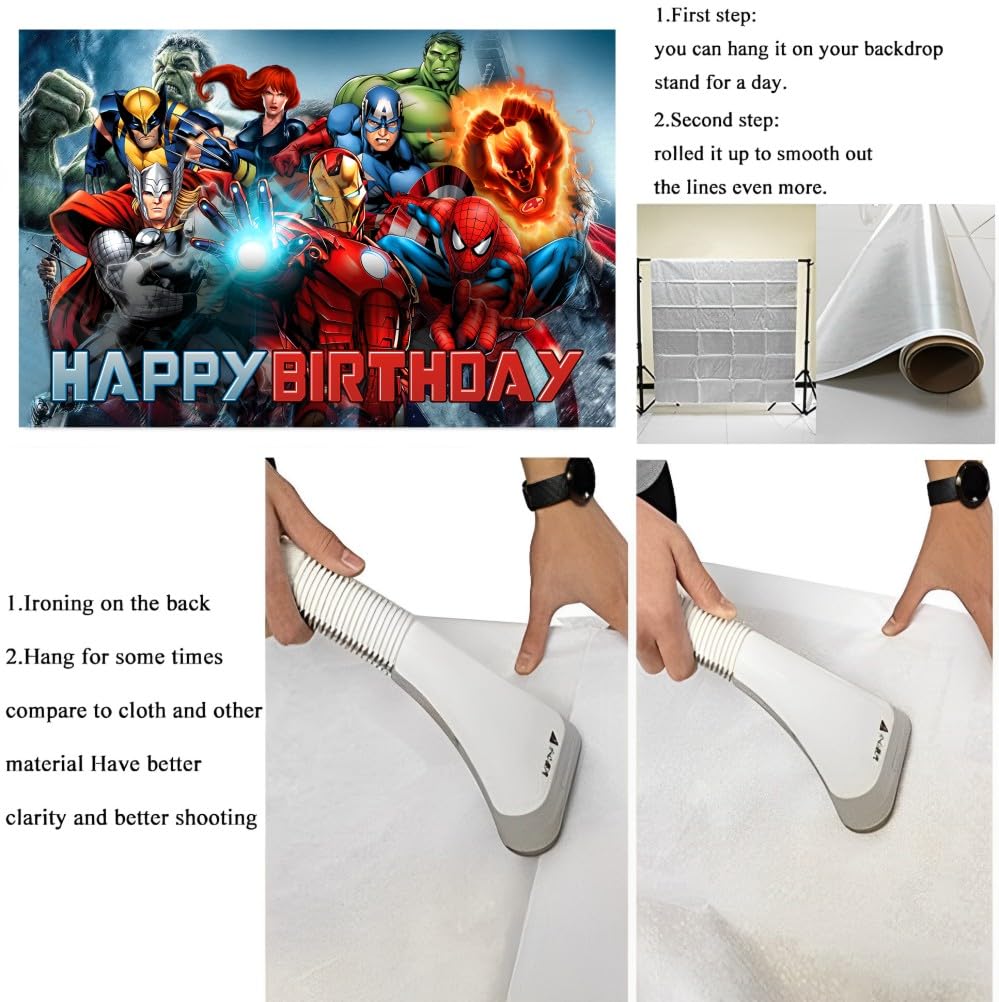 Superhero Birthday Decorations, Superhero Happy Birthday Banner Backdrop for Kids Birthday Party Supplies (5x3ft)