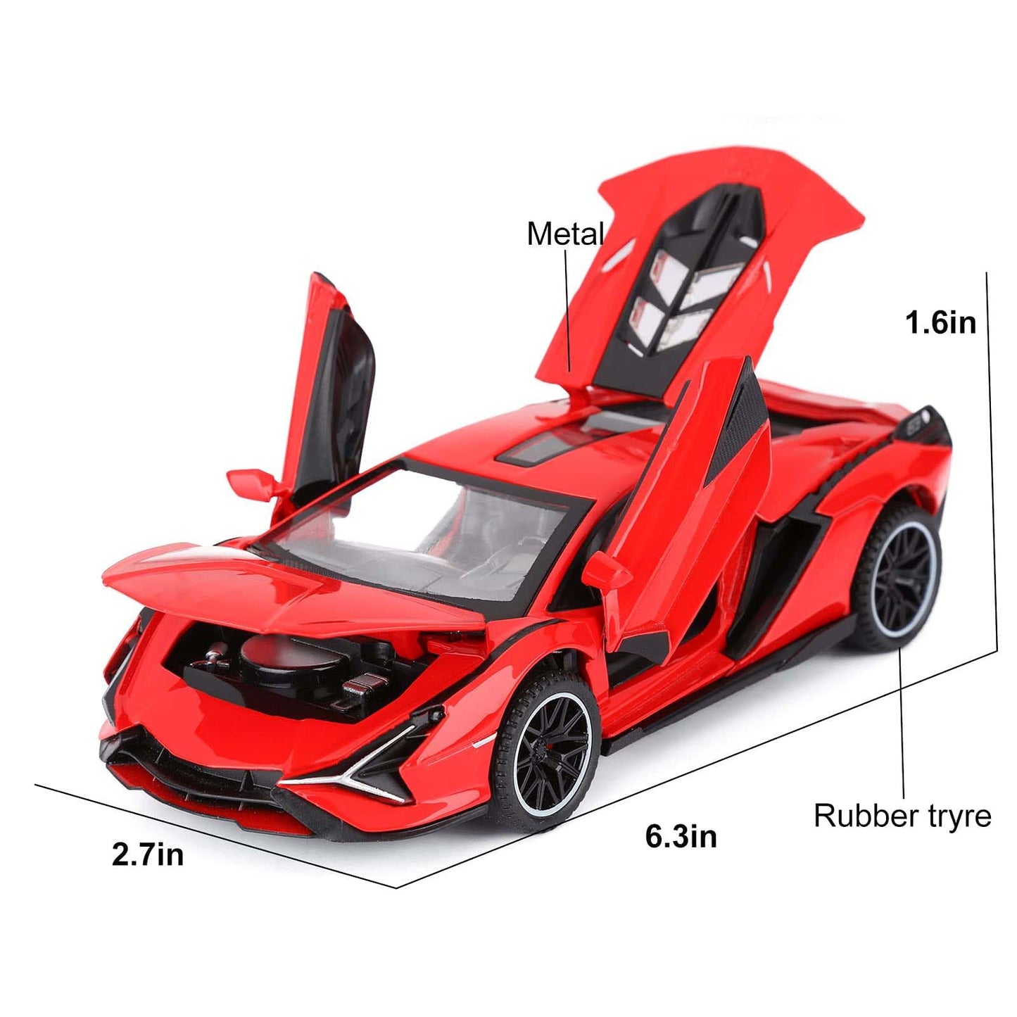 Toy Cars for Kids Ages 3-12 Diecast Metal Model Car with Light and Sound Pull Back Toy Car for Boys Age 3 + Year Old (Red)