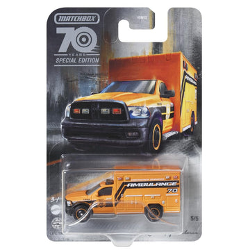 Matchbox Moving Parts 70 Years Special Edition Die-Cast Vehicle - HMV12 ~ Inspired by 2019 Ram Ambulance ~ 5/5 Orange and Black