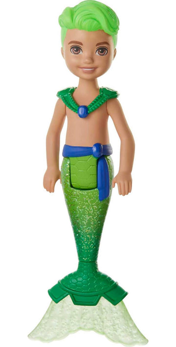Barbie Dreamtopia Chelsea Merboy Doll with Green Hair & Tail, Accessory, Small Doll Bends at Waist