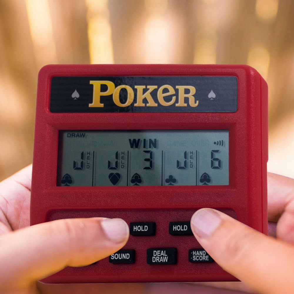 5-in-1 Hand Held Poker Game - Electronic Handheld Games for Adults Includes Draw, Deuces, Bonus, 2X and 2x2 Bonus - 3.9x3.4-Inch Pocket-Sized Travel