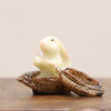 Miniature Bunny Rabbit Nut Boat, Dollhouse Bunny with Paddle in Boat, Mini Rabbits Sitting, for Fairy Garden, Terrarium, Diorama or Mini Gardening