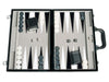 Travel Backgammon Set - Leatherette, Velvet Playing Field - 15-inch, Black/Grey