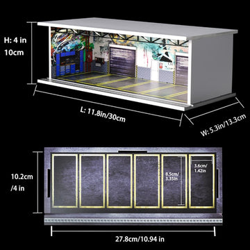 G-FANS 1/64 Scale Hot die-cast Wheels Model car scenarios Display case with LED Light and Acrylic Cover, Scenes Parking lot Diorama Storage Garage Box