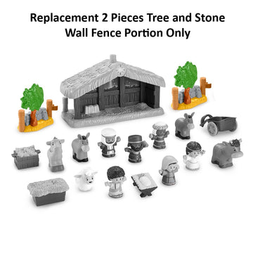 Fisher-Price Replacement Parts Little People Nativity Set HMX70 - 2 Pieces Tree and Stone Wall Fence Portion - Clips onto Stable Manger