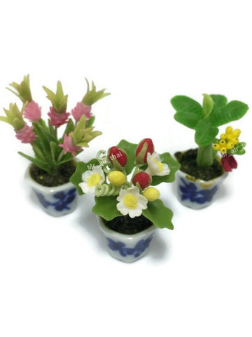 3pc Flower Clay Miniature Dollhouse Fairy Garden Mini Plant Trees Ceramic Paint Furniture Bundles Artificial Flowers Orchid #061