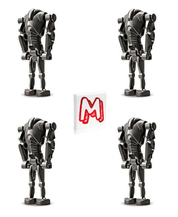 LEGO Star Wars The Clone Wars Minifigure - Super Battle Droid (Pearl Dark Gray) 4 Pack with Minifigureland Tile